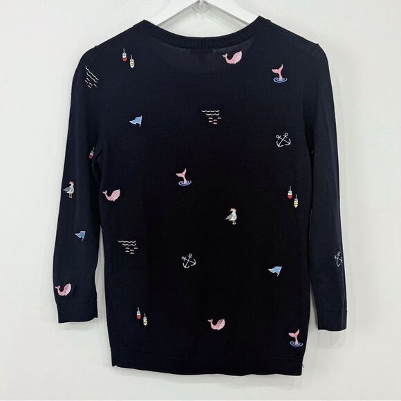Talbots Nautical Embroidered Theme Navy Blue Long Sleeve Crew Knit Sweater - Picture 7 of 12